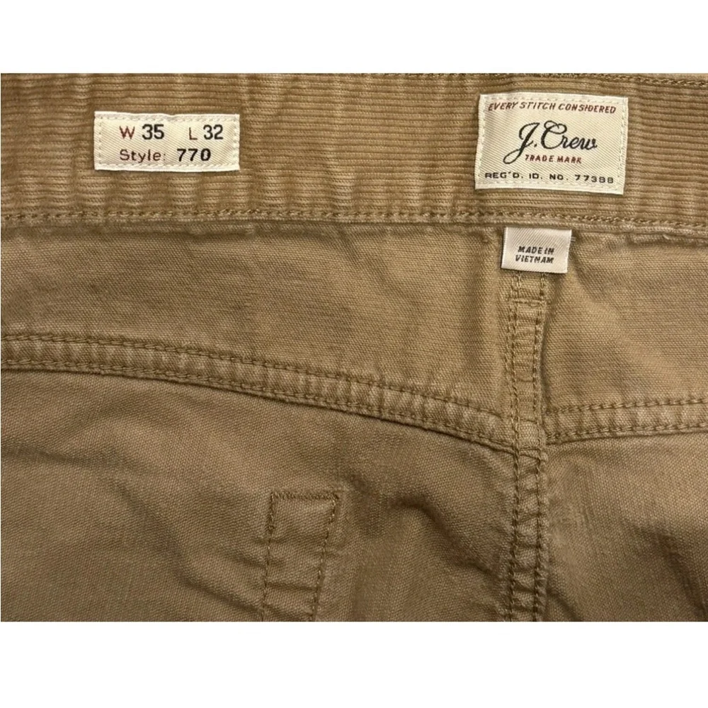 J.Crew 770 Straight Leg Corduroy Pants Tan Cotton Men 35x32